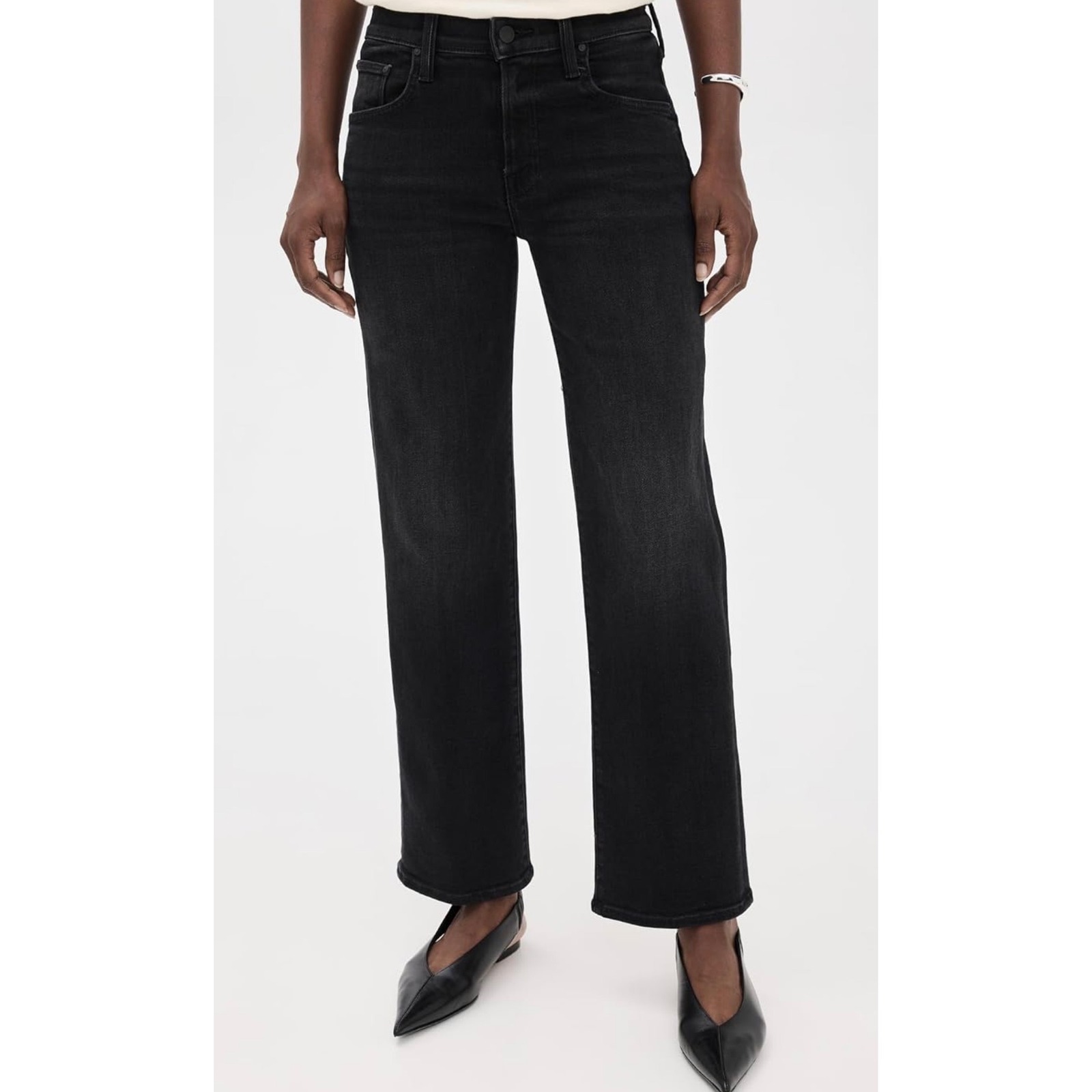 Nwt Mother Mid Rise Rambler Zip Flood Jeans Black Spiked Hair 27